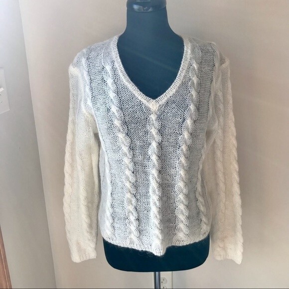 Cable Knit Sweater Mohair Wool Blend REFERENCE POINT Off White Cream Sheer Knit - Picture 1 of 4